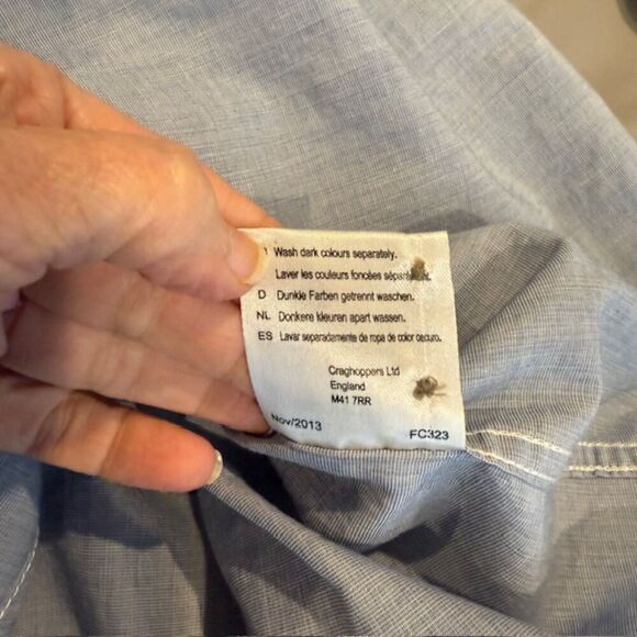 Craghoppers Blue Chambray Linen Look Cotton Button Front Shirt Roll Cuff Size XL - Picture 9 of 14